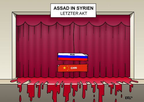 Cartoon: Syrien (medium) by Erl tagged syrien,diktator,assad,bürgerkrieg,gewalt,anschlag,drama,letzter,akt,un,resolution,veto,russland,china