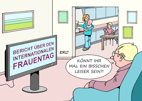 Cartoon: Theorie und Praxis (medium) by Erl tagged politik,gesellschaft,internationaler,frauentag,frau,frauenrechte,gleichberechtigung,frauen,männer,mann,rollen,rollenverteilung,belastung,corona,pandemie,lockdown,schulschließung,homeschooling,kinder,haushalt,homeoffice,karikatur,erl,politik,gesellschaft,internationaler,frauentag,frau,frauenrechte,gleichberechtigung,frauen,männer,mann,rollen,rollenverteilung,belastung,corona,pandemie,lockdown,schulschließung,homeschooling,kinder,haushalt,homeoffice,karikatur,erl