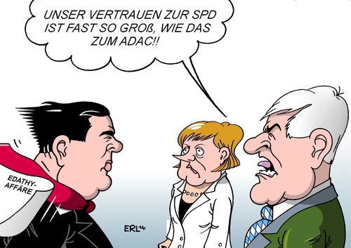 Cartoon: Treffen (medium) by Erl tagged regierungskoalition,regierung,große,koalition,cdu,csu,spd,fall,edathy,information,weitergabe,rücktritt,friedrich,plaudern,oppermann,rache,misstrauen,vertrauen,adac,gelber,engel,manipulation,gabriel,merkel,seehofer,regierungskoalition,regierung,große,koalition,cdu,csu,spd,fall,edathy,information,weitergabe,rücktritt,friedrich,plaudern,oppermann,rache,misstrauen,vertrauen,adac,gelber,engel,manipulation,gabriel,merkel,seehofer