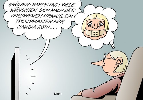 Cartoon: Trostpflaster (medium) by Erl tagged grüne,partei,parteitag,wahl,vorsitz,claudia,roth,trostpflaster,urwahl,klatsche,verlieren,mund,reden,grüne,partei,parteitag,wahl,vorsitz,claudia,roth,trostpflaster,urwahl,klatsche,verlieren,mund,reden