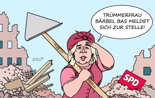Cartoon: Trümmerfrau (medium) by Erl tagged politik,spd,parteitag,aufarbeitung,wahlniederlage,vorsitzende,bärbel,bas,trümmerfrau,karikatur,erl,politik,spd,parteitag,aufarbeitung,wahlniederlage,vorsitzende,bärbel,bas,trümmerfrau,karikatur,erl