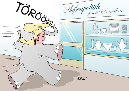 Cartoon: Trump Außenpolitik (medium) by Erl tagged usa,präsident,donald,trump,ausland,reise,brüssel,nato,eu,italien,taormina,g7,porzellan,elefant,porzellanladen,egoismus,rechtspopulismus,trampel,problem,karikatur,erl,usa,präsident,donald,trump,ausland,reise,brüssel,nato,eu,italien,taormina,g7,porzellan,elefant,porzellanladen,egoismus,rechtspopulismus,trampel,problem,karikatur,erl