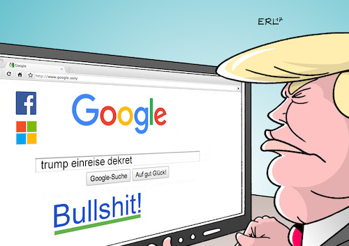 Cartoon: Trump Einreise-Dekret (medium) by Erl tagged usa,präsident,donald,trump,rechtspopulismus,einreise,dekret,muslime,protest,kritik,firmen,konzerne,google,facebook,microsoft,fachkräfte,offenheit,globalisierung,nationalismus,freizügigkeit,abschottung,internet,karikatur,erl,usa,präsident,donald,trump,rechtspopulismus,einreise,dekret,muslime,protest,kritik,firmen,konzerne,google,facebook,microsoft,fachkräfte,offenheit,globalisierung,nationalismus,freizügigkeit,abschottung,internet,karikatur,erl