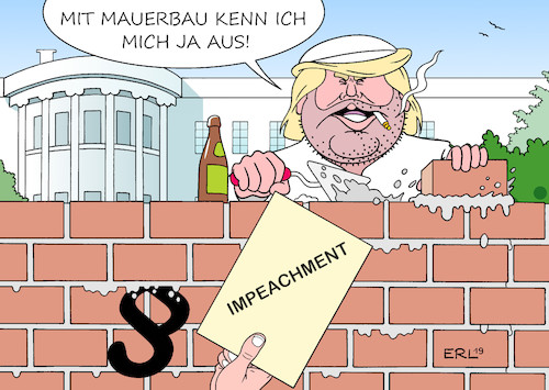 Cartoon: Trump mauert (medium) by Erl tagged politik,usa,präsident,donald,trump,ukraine,affäre,geld,gefälligkeit,drohung,impeachment,amtsenthebung,verweigerung,zusammenarbeit,kongress,missachtung,recht,gesetz,mauern,mauer,mauerbau,weißes,haus,karikatur,erl,politik,usa,präsident,donald,trump,ukraine,affäre,geld,gefälligkeit,drohung,impeachment,amtsenthebung,verweigerung,zusammenarbeit,kongress,missachtung,recht,gesetz,mauern,mauer,mauerbau,weißes,haus,karikatur,erl