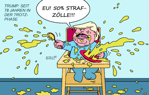 Cartoon: Trump wieder (medium) by Erl tagged politik,usa,präsident,donald,trump,infantil,unberechenbar,strafzölle,eu,karikatur,erl,politik,usa,präsident,donald,trump,infantil,unberechenbar,strafzölle,eu,karikatur,erl