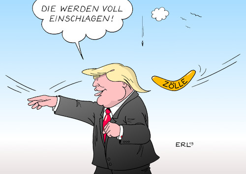 Cartoon: Trump Zölle (medium) by Erl tagged politik,wirtschaft,handel,handelskrieg,usa,china,präsident,donald,trump,strafzölle,importe,schaden,us,verbraucher,farmer,bumerang,karikatur,erl,politik,wirtschat,handel,handelskrieg,usa,china,präsident,donald,trump,strafzölle,importe,schaden,us,verbraucher,farmer,bumerang,karikatur,erl