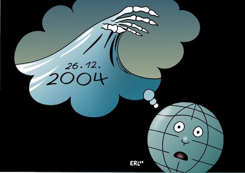 Cartoon: Tsunami (medium) by Erl tagged erdbeben,japantsunami,katastrophe,erinnerung,2004,tod,welle,erdbeben,japan,tsunami,katastrophe,tod,welle,flagge,sonne,naturkatastrophe