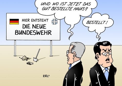 Cartoon: Übergabe (medium) by Erl tagged guttenberg,rücktritt,verteidigungsminister,amt,übergabe,de,maiziere,bundeswehr,reform,baustelle,haus,bestellt,wehrpflicht,abschaffung,einsparung,guttenberg,rücktritt,verteidigungsminister,übergabe,amt,maiziere,bundeswehr,reform,baustelle,bestellt,abschaffung,einsparung,wehrpflicht