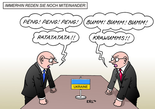 Cartoon: Ukraine Diplomatie (medium) by Erl tagged verhandlung,verhandlungstisch,bumm,peng,schuss,waffen,kriegsrhetorik,krieg,rhetorik,diplomatie,eu,usa,russland,konflikt,ukraine,ukraine,konflikt,russland,usa,eu,diplomatie,rhetorik,krieg,kriegsrhetorik,waffen,schuss,peng,bumm,verhandlungstisch,verhandlung