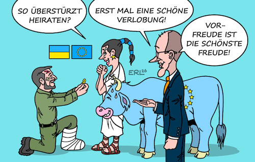 Cartoon: Ukraine EU (medium) by Erl tagged politik,krieg,angriff,überfall,russland,ukraine,selenskyj,hilfe,schutz,mitgliedschaft,eu,merz,angebot,partnerschaft,privilegien,heirat,verlobung,europa,stier,karikatur,erl,politik,krieg,angriff,überfall,russland,ukraine,selenskyj,hilfe,schutz,mitgliedschaft,eu,merz,angebot,partnerschaft,privilegien,heirat,verlobung,europa,stier,karikatur,erl
