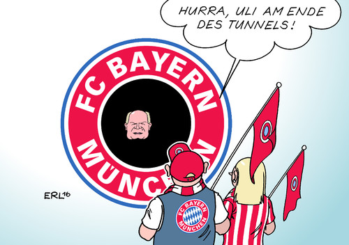 Cartoon: Uli Hoeneß (medium) by Erl tagged uli,hoeneß,fußball,bayern,münchen,steuerhinterziehung,steuerbetrug,gefängnis,entlassung,ankündigung,comeback,präsident,verein,fans,fußballfans,freude,licht,am,ende,des,tunnels,karikatur,erl,uli,hoeneß,fußball,bayern,münchen,steuerhinterziehung,steuerbetrug,gefängnis,entlassung,ankündigung,comeback,präsident,verein,fans,fußballfans,freude,licht,am,ende,des,tunnels,karikatur,erl