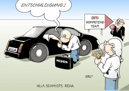 Cartoon: Ulla Schmidts Reha (medium) by Erl tagged schmidt,ulla,gesundheitsministerin,spd,dienstwagen,affäre,rehabilitation,reha,bundesrechnungshof,medien,entschuldigung,steinmeier,frank,walter,kompetenzteam,aufnahme,ulla schmidt,gesundheitsministerin,spd,dienstwagen,affäre,rehabilitation,reha,bundesrechnungshof,medien,entschuldigung,frank walter steinmeier,kompetenzteam,aufnahme,ulla,schmidt,frank,walter,steinmeier