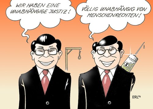 Cartoon: Unabhängige Justiz (medium) by Erl tagged china,justiz,unabhängig,menschenrechte,hinrichtung,todesstrafe,todesurteil,galgen,giftspritze,china,justiz,unabhängig,menschenrechte,hinrichtung,todesstrafe,todesurteil,galgen,giftspritze,strafe,rechte,moral