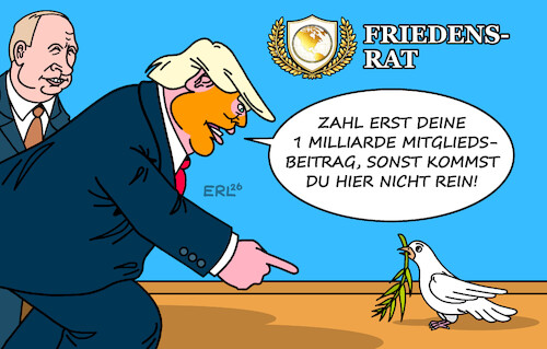 Cartoon: Unerwünscht (medium) by Erl tagged politik,usa,donald,trump,verachtung,un,gründung,friedensrat,mitgliedsbeitrag,milliarde,dollar,putin,friedenstaube,karikatur,erl,politik,usa,donald,trump,verachtung,un,gründung,friedensrat,mitgliedsbeitrag,milliarde,dollar,putin,friedenstaube,karikatur,erl