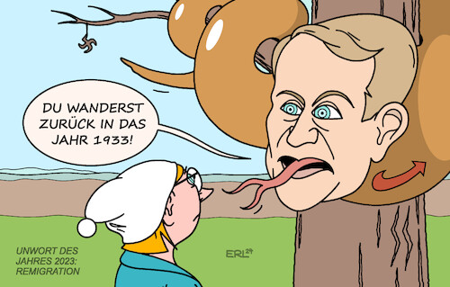 Cartoon: Unwort des Jahres (medium) by Erl tagged politik,sprache,unwort,des,jahres,2023,remigration,beschönigung,euphemismus,deportation,vertreibung,rechtsextremismus,pläne,treffen,potsdam,afd,björn,höcke,rückkehr,nationalsozialismus,1933,verführer,schlange,michel,karikatur,erl,politik,sprache,unwort,des,jahres,2023,remigration,beschönigung,euphemismus,deportation,vertreibung,rechtsextremismus,pläne,treffen,potsdam,afd,björn,höcke,rückkehr,nationalsozialismus,1933,verführer,schlange,michel,karikatur,erl