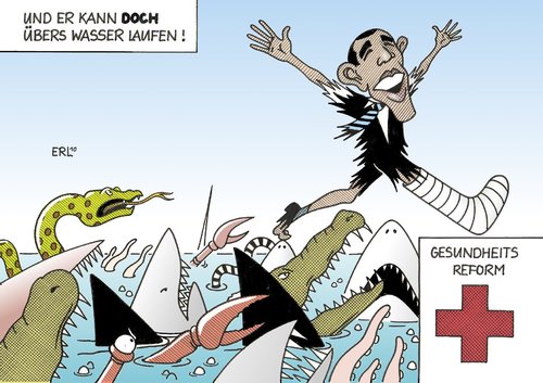 Cartoon: US-Gesundheitsreform (medium) by Erl tagged usa,gesundheitsreform,obama,wasser,laufen,yes,we,can,usa,gesundheitsreform,barack obama,gesundheit,wasser,barack,obama