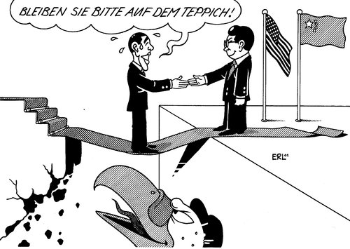 Cartoon: USA China (medium) by Erl tagged hu,obama,rot,teppich,pleitegeier,absturz,abgrund,supermacht,vormacht,macht,wirtschaft,schulden,china,usa,usa,china,schulden,wirtschaft,macht,vormacht,supermacht,abgrund,absturz,pleitegeier,teppich,barack obama,barack,obama