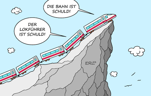 Cartoon: Verfahrene Situation (medium) by Erl tagged politik,verkehr,bahn,gewerkschaft,lokführer,gdl,chef,claus,weselsky,tarifverhandlungen,angebot,ablehnung,streik,beschuldigungen,schuldzuweisung,situation,verfahren,zug,berg,blockade,fahrgäste,karikatur,erl,politik,verkehr,bahn,gewerkschaft,lokführer,gdl,chef,claus,weselsky,tarifverhandlungen,angebot,ablehnung,streik,beschuldigungen,schuldzuweisung,situation,verfahren,zug,berg,blockade,fahrgäste,karikatur,erl