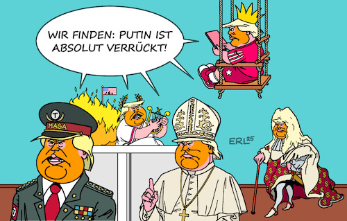 Cartoon: Verrückt (medium) by Erl tagged politik,usa,präsident,trump,ukraine,verhandlung,russland,putin,verrückt,diktator,papst,sonnenkönig,nero,karikatur,erl,politik,usa,präsident,trump,ukraine,verhandlung,russland,putin,verrückt,diktator,papst,sonnenkönig,nero,karikatur,erl