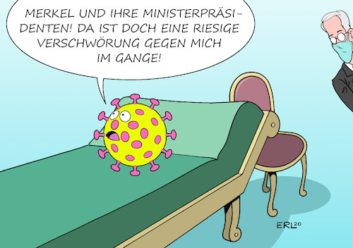 Cartoon: Verschwörung (medium) by Erl tagged politik,corona,virus,pandemie,lockdown,lockerung,öffnung,zweite,welle,föderalismus,maßnahmen,chaos,bundeskanzlerin,angela,merkel,bund,länder,ministerpräsidentinnen,ministerpräsidenten,gemeinsam,linie,covid19,psychoanalyse,freud,couch,verschwörung,verschwörungstheorie,karikatur,erl,politik,corona,virus,pandemie,lockdown,lockerung,öffnung,zweite,welle,föderalismus,maßnahmen,chaos,bundeskanzlerin,angela,merkel,bund,länder,ministerpräsidentinnen,ministerpräsidenten,gemeinsam,linie,covid19,psychoanalyse,freud,couch,verschwörung,verschwörungstheorie,karikatur,erl