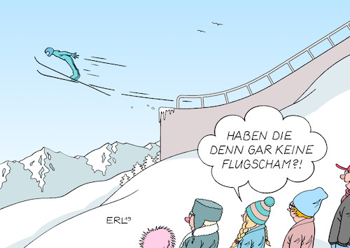 Cartoon: Vierschanzentournee (medium) by Erl tagged politik,sport,wintersport,vierschanzentournee,skispringen,klima,klimakrise,klimawandel,erderwärmung,co2,ausstoß,flugverkehr,fliegen,flugscham,fridays,for,future,greta,thunberg,karikatur,erl,politik,sport,wintersport,vierschanzentournee,skispringen,klima,klimakrise,klimawandel,erderwärmung,co2,ausstoß,flugverkehr,fliegen,flugscham,fridays,for,future,greta,thunberg,karikatur,erl