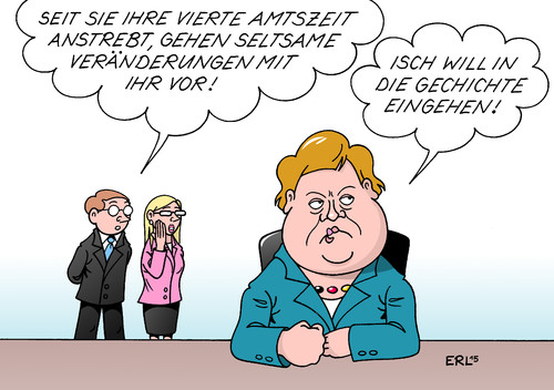 Cartoon: Vierte Amtszeit (medium) by Erl tagged bundeskanzlerin,angela,merkel,amtszeit,drei,vier,rekord,helmut,kohl,16,sechzehn,jahre,veränderung,geschichte,gechichte,sprache,mimik,gestik,kopfform,birne,karikatur,erl,bundeskanzlerin,angela,merkel,amtszeit,drei,vier,rekord,helmut,kohl,16,sechzehn,jahre,veränderung,geschichte,gechichte,sprache,mimik,gestik,kopfform,birne