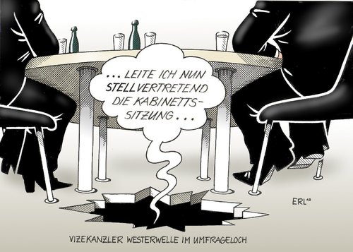 Cartoon: Vizekanzler (medium) by Erl tagged vizekanzler,westerwelle,umfrage,loch,kanzlerin,urlaub,kabinett,kabinettssitzung,stellvertreter,regierung,schwarz,gelb,cdu,csu,fdp,vizekanzler,guido westerwelle,umfrage,loch,kanzlerin,urlaub,kabinett,kabinettssitzung,stellvertreter,schwarz,gelb,cdu,guido,westerwelle