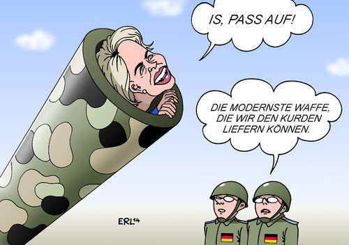 Cartoon: Von der Leyen (medium) by Erl tagged is,staat,terror,islamismus,syrien,irak,widerstand,kurden,waffen,lieferung,waffenlieferung,deutschland,veraltet,modern,verteidigungsministerin,ursula,von,der,leyen,waffe,is,staat,terror,islamismus,syrien,irak,widerstand,kurden,waffen,lieferung,waffenlieferung,deutschland,veraltet,modern,verteidigungsministerin,ursula,von,der,leyen,waffe