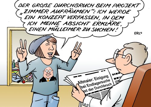 Cartoon: Vorbild Altmaier (medium) by Erl tagged umweltminister,peter,altmaier,energiewende,atomausstieg,atommüll,endlager,suche,endlagersuchgesetz,durchbruch,historisch,jugendliche,zimmer,aufräumen,mülleimer,umweltminister,peter,altmaier,energiewende,atomausstieg,atommüll,endlager,suche,endlagersuchgesetz,durchbruch,historisch,jugendliche,zimmer,aufräumen,mülleimer