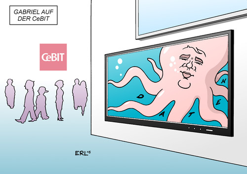 Cartoon: Vorratsdatenspeicherung (medium) by Erl tagged vorratsdatenspeicherung,kriminalität,verbrechen,bekämpfung,telefon,internet,kommunikation,daten,speicherung,befürwortung,sigmar,gabriel,spd,chef,vorsitz,datenkrake,messe,cebit,hannover,it,computer,digital,karikatur,erl,vorratsdatenspeicherung,kriminalität,verbrechen,bekämpfung,telefon,internet,kommunikation,daten,speicherung,befürwortung,sigmar,gabriel,spd,chef,vorsitz,datenkrake,messe,cebit,hannover,it,computer,digital