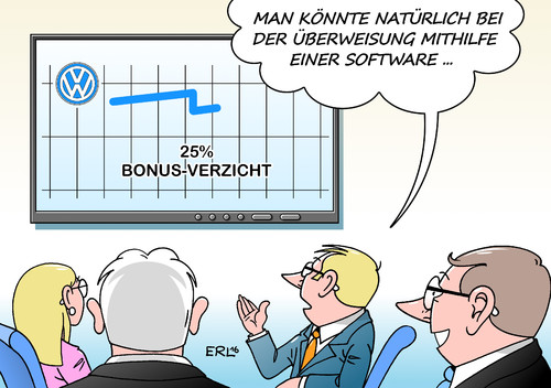 Cartoon: VW Bonus-Verzicht (medium) by Erl tagged vw,volkswagen,auto,autobauer,autokonzern,abgasskandal,diesel,manipulation,software,test,manager,bonus,boni,zahlungen,verzicht,viertel,karikatur,erl,vw,volkswagen,auto,autobauer,autokonzern,abgasskandal,diesel,manipulation,software,test,manager,bonus,boni,zahlungen,verzicht,viertel,karikatur,erl