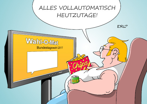 Cartoon: Wahl-O-Mat II (medium) by Erl tagged bundestagswahl,2017,wahl,entscheidung,hilfe,wahlomat,online,parteien,inhalte,positionen,aussagen,zustimmung,ablehnung,übereinstimmung,bundeskanzlerin,angela,merkel,favoritin,spannung,langeweile,automatisch,bier,demokratie,karikatur,erl,bundestagswahl,2017,wahl,entscheidung,hilfe,wahlomat,online,parteien,inhalte,positionen,aussagen,zustimmung,ablehnung,übereinstimmung,bundeskanzlerin,angela,merkel,favoritin,spannung,langeweile,automatisch,bier,demokratie,karikatur,erl