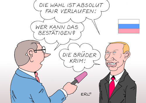 Cartoon: Wahl Russland (medium) by Erl tagged wahl,russland,sieger,präsident,wladimir,putin,politik,stärke,macht,großmacht,konfrontation,westen,annexion,krim,militär,gelenkte,demokratie,kontrolle,medien,behinderung,gegenkandidaten,kandidaten,schein,fairness,fair,karikatur,erl,wahl,russland,sieger,präsident,wladimir,putin,politik,stärke,macht,großmacht,konfrontation,westen,annexion,krim,militär,gelenkte,demokratie,kontrolle,medien,behinderung,gegenkandidaten,kandidaten,schein,fairness,fair,karikatur,erl