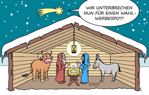 Cartoon: Wahlkampf in der Weihnachtszeit (medium) by Erl tagged politik,ampel,aus,neuwahlen,februar,wahlkampf,weihnachtszeit,weihnachten,krippe,karikatur,erl,politik,ampel,aus,neuwahlen,februar,wahlkampf,weihnachtszeit,weihnachten,krippe,karikatur,erl