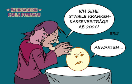 Cartoon: Wahrsagerin (medium) by Erl tagged politik,gesundheit,karl,lauterbach,vorhersage,krankenkassenbeiträge,stabil,2026,wahrsagerin,glaskugel,skepsis,karikatur,erl,politik,gesundheit,karl,lauterbach,vorhersage,krankenkassenbeiträge,stabil,2026,wahrsagerin,glaskugel,skepsis,karikatur,erl