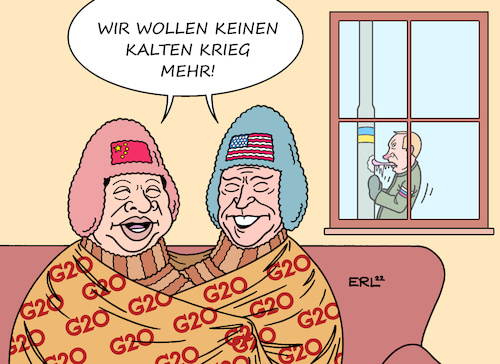 Cartoon: Warme Gedanken (medium) by Erl tagged politik,gipfel,treffen,g20,indonesien,bali,2022,begegnung,usa,präsident,joe,biden,china,xi,jinping,weltmächte,supermächte,überwindung,kalter,krieg,verurteilung,angriffskrieg,wladimir,putin,russland,ukraine,karikatur,erl,politik,gipfel,treffen,g20,indonesien,bali,2022,begegnung,usa,präsident,joe,biden,china,xi,jinping,weltmächte,supermächte,überwindung,kalter,krieg,verurteilung,angriffskrieg,wladimir,putin,russland,ukraine,karikatur,erl