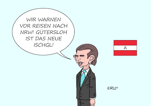 Cartoon: Warnung aus Österreich (medium) by Erl tagged politik,corona,virus,pandemie,warnung,reisen,nrw,ausbruch,tönnies,fleisch,kreis,gütersloh,österreich,hot,spot,ischgl,kurz,karikatur,erl,politik,corona,virus,pandemie,warnung,reisen,nrw,ausbruch,tönnies,fleisch,kreis,gütersloh,österreich,hot,spot,ischgl,kurz,karikatur,erl