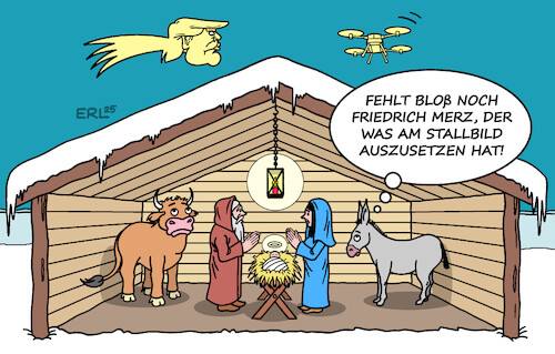 Cartoon: Weihnachten 2025 (medium) by Erl tagged politik,weihnachten,2025,bethlehem,stall,stern,trump,drohne,putin,stadtbild,merz,karikatur,erl,politik,weihnachten,2025,bethlehem,stall,stern,trump,drohne,putin,stadtbild,merz,karikatur,erl