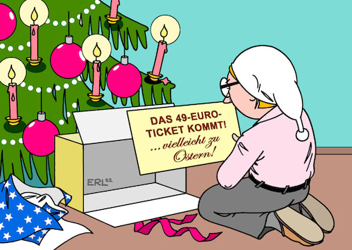 Cartoon: Weihnachtsgeschenk (medium) by Erl tagged politik,klima,verkehr,verkehrswende,49,euro,ticket,förderung,öffentlicher,nahverkehr,einführung,frühjahr,weihnachtsgeschenk,ostern,michel,karikatur,erl,politik,klima,verkehr,verkehrswende,49,euro,ticket,förderung,öffentlicher,nahverkehr,einführung,frühjahr,weihnachtsgeschenk,ostern,michel,karikatur,erl