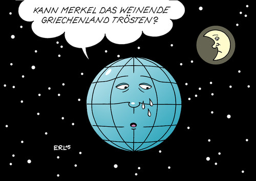 Cartoon: Weltbewegende Frage (medium) by Erl tagged griechenland,pleite,schulden,euro,eu,ezb,iwf,hilfspaket,zustimmung,bundestag,skepsis,union,cdu,csu,merkel,mädchen,flüchtling,weinen,trost,trösten,streicheln,worte,gefühl,verstand,unterkühlt,erde,welt,bewegend,karikatur,erl,griechenland,pleite,schulden,euro,eu,ezb,iwf,hilfspaket,zustimmung,bundestag,skepsis,union,cdu,csu,merkel,mädchen,flüchtling,weinen,trost,trösten,streicheln,worte,gefühl,verstand,unterkühlt,erde,welt,bewegend