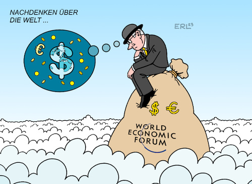 Cartoon: Weltwirtschaftsforum (medium) by Erl tagged politik,wirtschaft,finanzen,weltwirtschaftsforum,world,economic,forum,davos,nachdenken,probleme,welt,geld,armut,reichtum,euro,dollar,umwelt,klima,krieg,geldsack,karikatur,erl,politik,wirtschaft,finanzen,weltwirtschaftsforum,world,economic,forum,davos,nachdenken,probleme,welt,geld,armut,reichtum,euro,dollar,umwelt,klima,krieg,geldsack,karikatur,erl