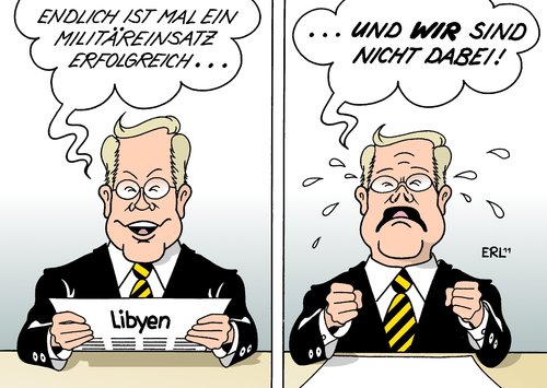 Cartoon: Westerwelle (medium) by Erl tagged übergangsrat,rebellen,gaddafi,diktator,militäreinsatz,enthaltung,resolution,un,libyen,politik,csu,cdu,gelb,schwarz,koalition,regierung,fdp,außenminister,guido,westerwelle,guido westerwelle,außenminister,fdp,regierung,koalition,cdu,politik,libyen,un,resolution,gaddafi,diktator,militäreinsatz,rebellen,guido,westerwelle