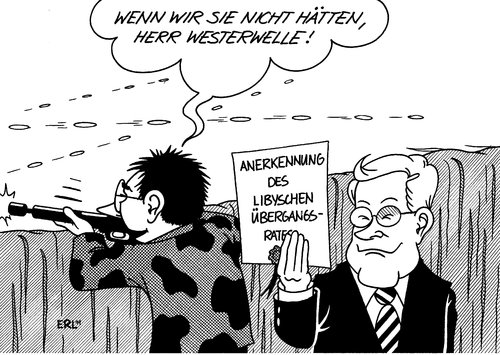 Cartoon: Westerwelle Libyen (medium) by Erl tagged libyen,gaddafi,diktator,krieg,rebellen,revolution,osten,bengasi,übergangsrat,deutschland,anerkennung,außenminister,guido westerwelle,guido,westerwelle