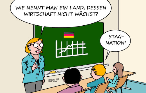 Cartoon: Wirtschaft (medium) by Erl tagged politik,wirtschaft,deutschland,stagnation,wachstum,schule,unterricht,karikatur,erl,politik,wirtschaft,deutschland,stagnation,wachstum,schule,unterricht,karikatur,erl