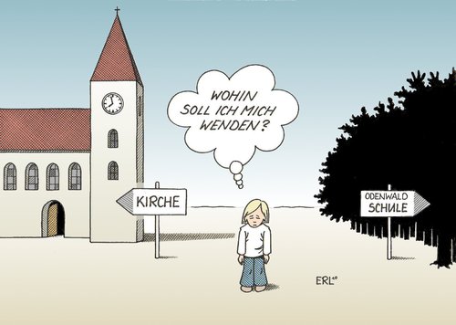 Cartoon: Wohin (medium) by Erl tagged kirche,schule,odenwald,sexueller,missbrauch,kinder,jugendliche,allein,kirche,schule,odenwald,sexueller missbrauch,kinder,jugendliche,allein,religion,glaube,skandal,missbrauch,jugend,erziehung,gewalt,sexueller