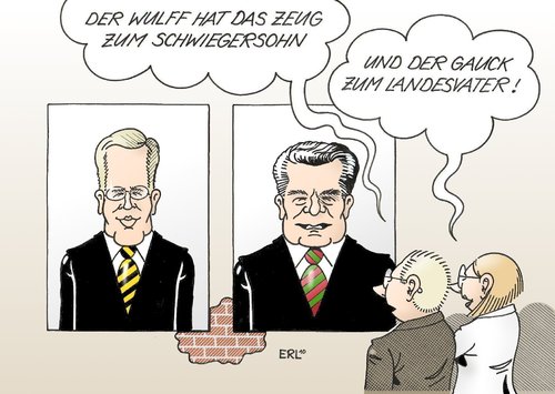 Cartoon: Wulff und Gauck (medium) by Erl tagged bundespräsident,kandidat,christian,wulff,joachim,gauck,schwiegersohn,landesvater,bundespräsident,kandidat,christian wulff,schwiegersohn,landesvater,joachim gauck,nachfolger,christian,wulff,joachim,gauck