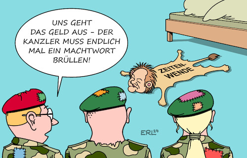 Cartoon: Zeitenwende Machtwort (medium) by Erl tagged politik,krieg,angriff,überfall,wladimir,putin,russland,ukraine,reaktion,deutschland,bundeskanzler,olaf,scholz,zeitenwende,ausstattung,aufrüstung,bundeswehr,100,milliarden,geld,knapp,forderung,aufstockung,machtwort,brüllen,löwe,bettvorleger,karikatur,erl,politik,krieg,angriff,überfall,wladimir,putin,russland,ukraine,reaktion,deutschland,bundeskanzler,olaf,scholz,zeitenwende,ausstattung,aufrüstung,bundeswehr,100,milliarden,geld,knapp,forderung,aufstockung,machtwort,brüllen,löwe,bettvorleger,karikatur,erl