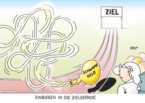 Cartoon: Zielgerade (medium) by Erl tagged cdu,csu,fdp,schwarz,gelb,koalition,koalitionsverhandlungen,endspurt,ziel,zielgerade,luftballon,cdu,csu,fdp,schwarz,gelb,koalition,koalitionsverhandlungen,endspurt,ziel,zielgerade,luftballon,verhandlungen,verhandlung