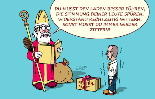 Cartoon: Zitterpartie (medium) by Erl tagged politik,koalition,cdu,csu,spd,abstimmung,bundestag,rentenpaket,widerstand,junge,union,zitterpartie,kanzlermehrheit,kanzler,merz,führungsschwäche,nikolaus,karikatur,erl,politik,koalition,cdu,csu,spd,abstimmung,bundestag,rentenpaket,widerstand,junge,union,zitterpartie,kanzlermehrheit,kanzler,merz,führungsschwäche,nikolaus,karikatur,erl