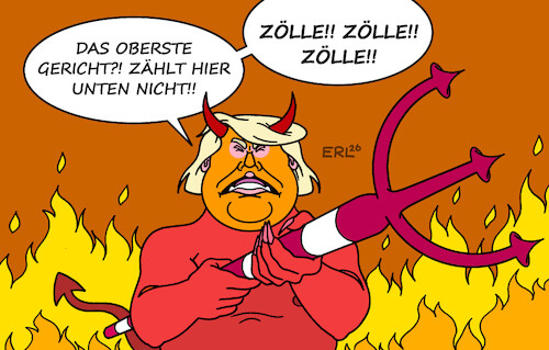 Cartoon: Zölle auf Erden (medium) by Erl tagged politik,usa,trump,zölle,urteil,supreme,court,oberstes,gericht,teufel,hölle,karikatur,erl,politik,usa,trump,zölle,urteil,supreme,court,oberstes,gericht,teufel,hölle,karikatur,erl